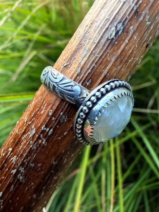 Rainbow Moonstone and Sterling Silver Ring