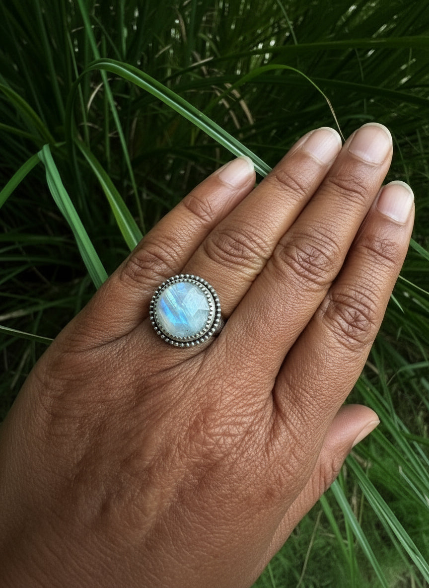 Rainbow Moonstone and Sterling Silver Ring